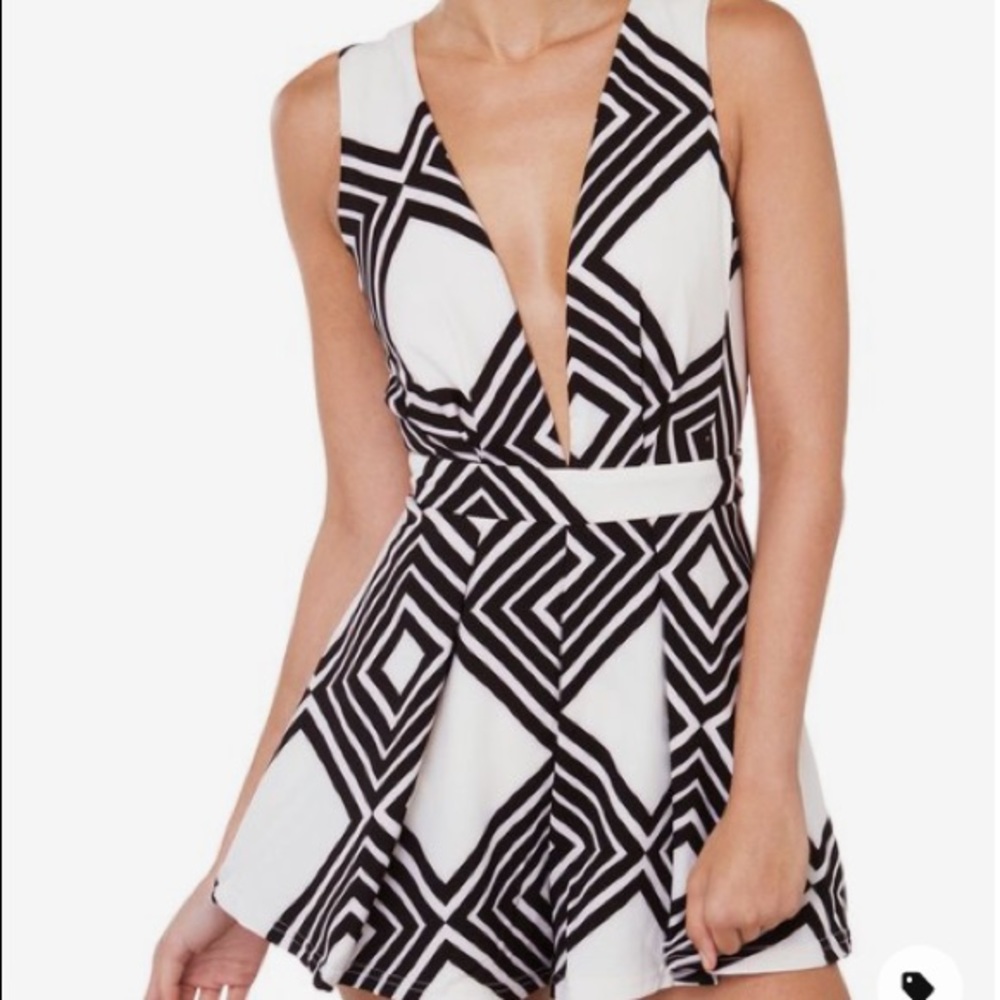 White Geometric Print Romper